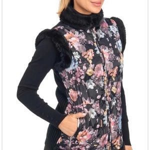 🔥Black Faux Fur NWT Quilted Reversible Zip Vest L